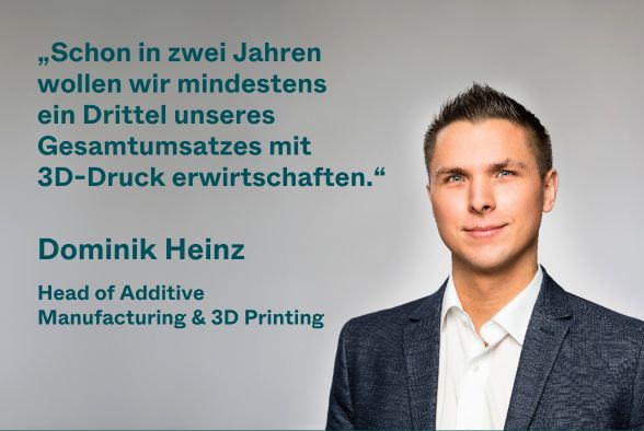 Bild von Dominik Heinz mit Zitat zur Umsatzsteigerung Additive Fertigung